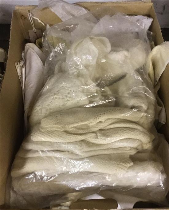 Collection vintage baby wear, inc knitwear, dresses, rompers etc, a linen shift, 2 pinafores & small Q textiles, lace, embroidery etc